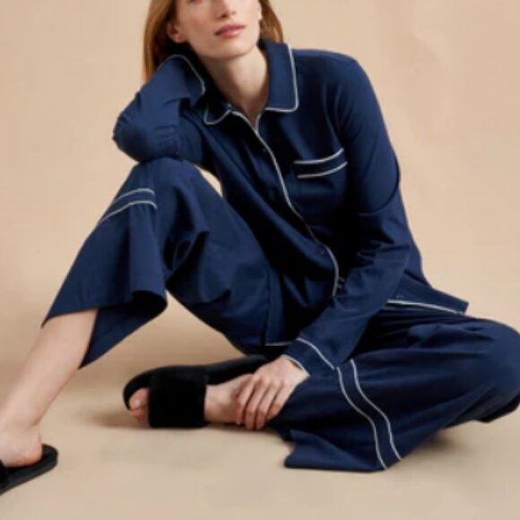 La Ligne NYC Women's 100% Cotton Bonne Nuit Pajama Set Navy Sz M MSRP $295 - Picture 1 of 12